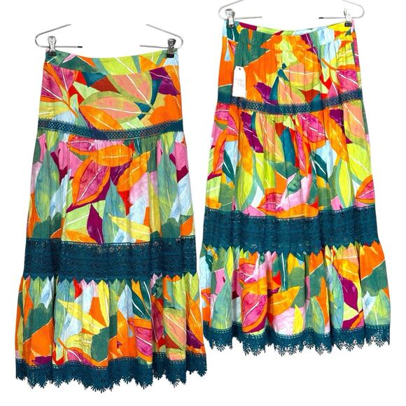 Tiered Maxi Skirt Convertible Dress S Floral Colorful Beach Boho Tropical Hippie - Picture 3 of 12